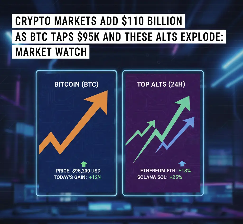 Crypto Markets Add $110 Billion as BTC Taps $95K and These Alts Explode: Market Watch